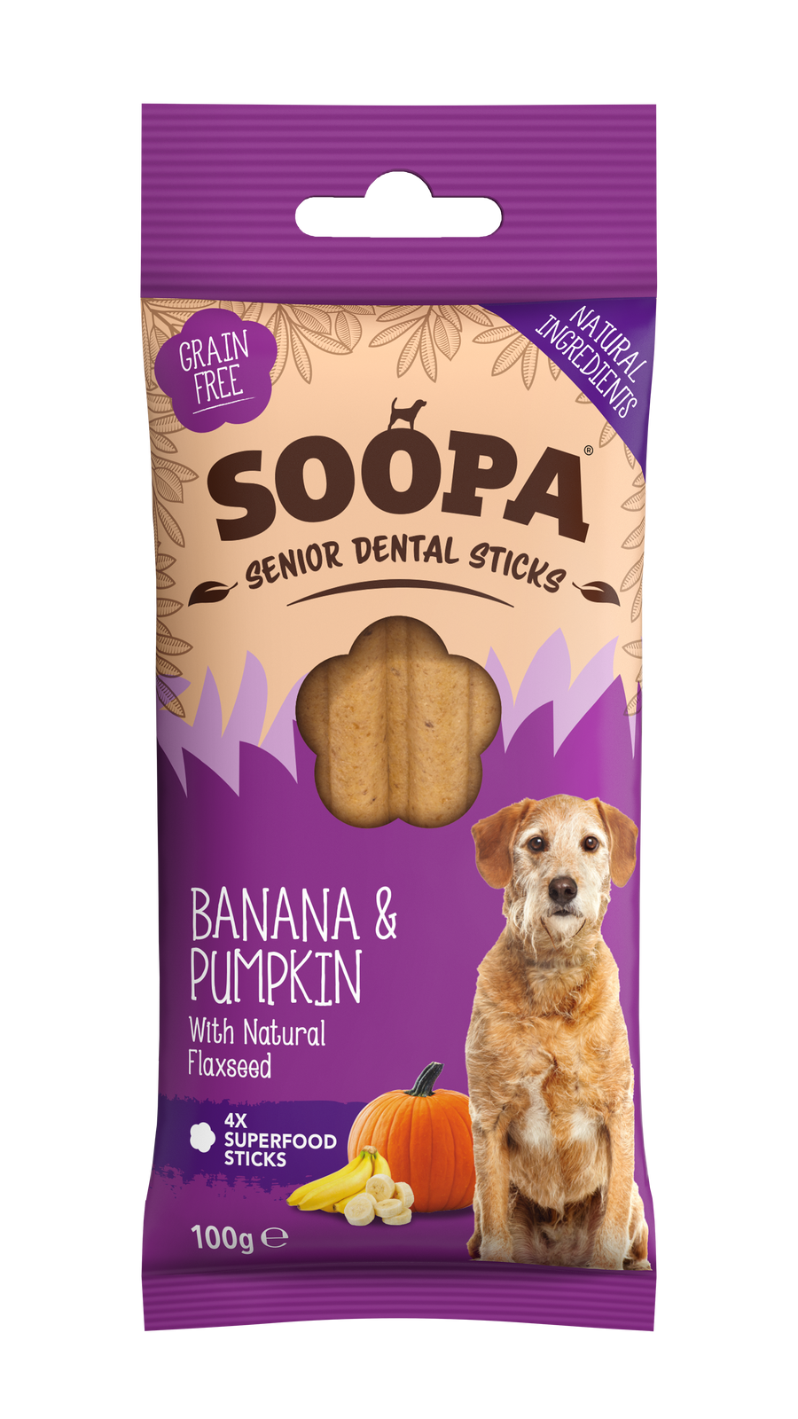 Banana, Pumpkin & Flaxseed Dental Sticks for Senior Dogs